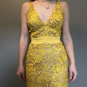 Dress the Population Yellow Lace Cocktail Dress
